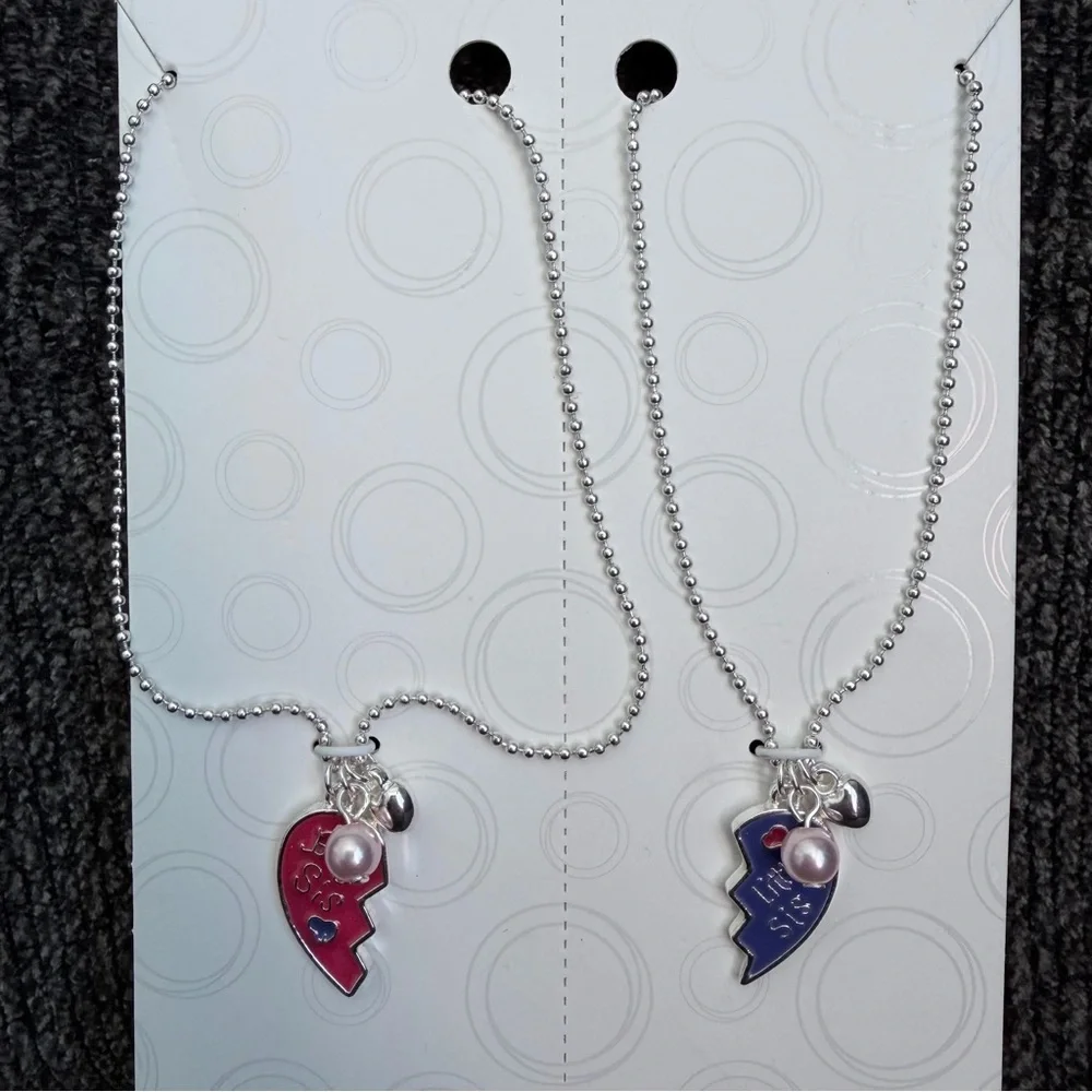 wonder nation Pink and Blue Heart Tear‑Away Big sis and little sis Necklace Set